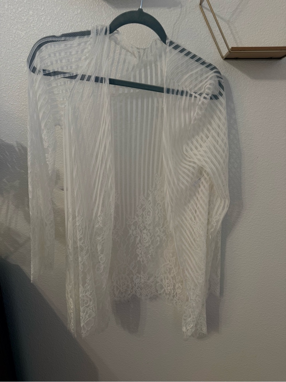 Sheer Lace & Stripe Robe - Ivory